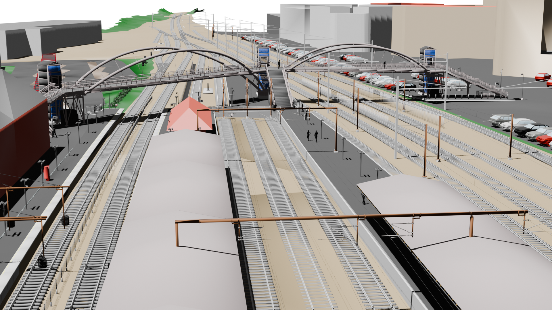 Visualisering af den nye gangbro på Hillerød Station (Illustration: Banedanmark) 