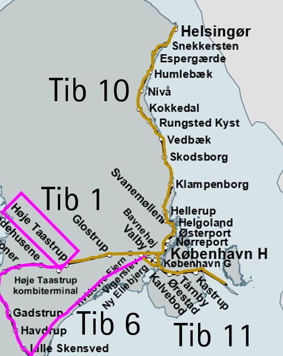 Dette billede viser, hvilke stationer og strækninger den lokale planlægger i Københavnsområdet dækker